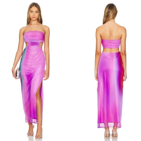 Baobab Collection Dresses & Skirts - BAOBAB Lila Strapless Ruched Cutout Rainbow Pink Enchanted Maxi Dress Size M